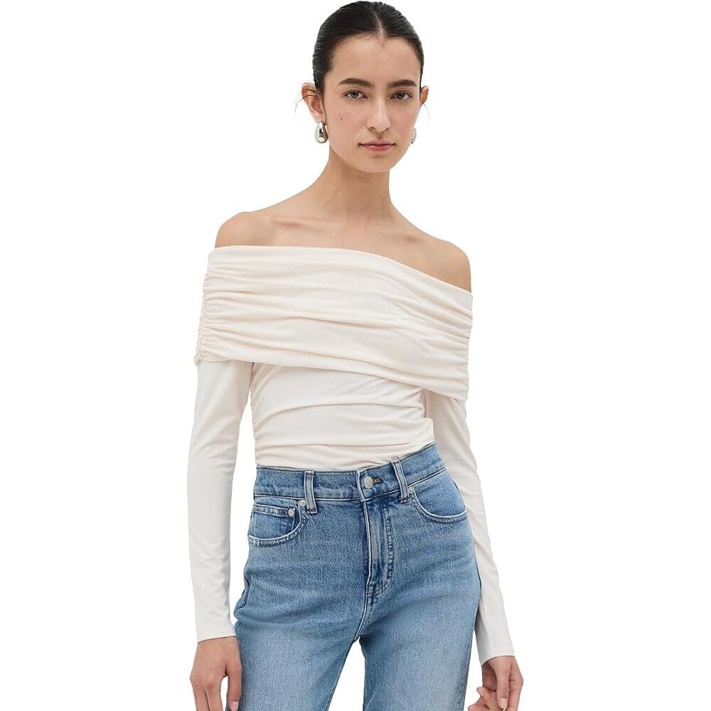 Reformation Florentina Ruched Off The Shoulder Knit Top Cream Size XS